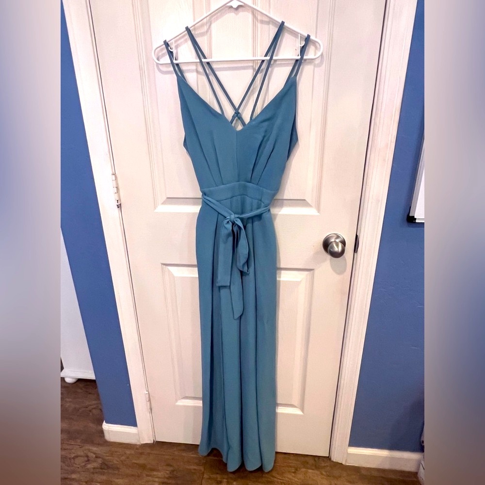 Very J Blue strappy jumpsuit slit leg pockets  cottagecore fairycore coquette - Picture 5 of 13